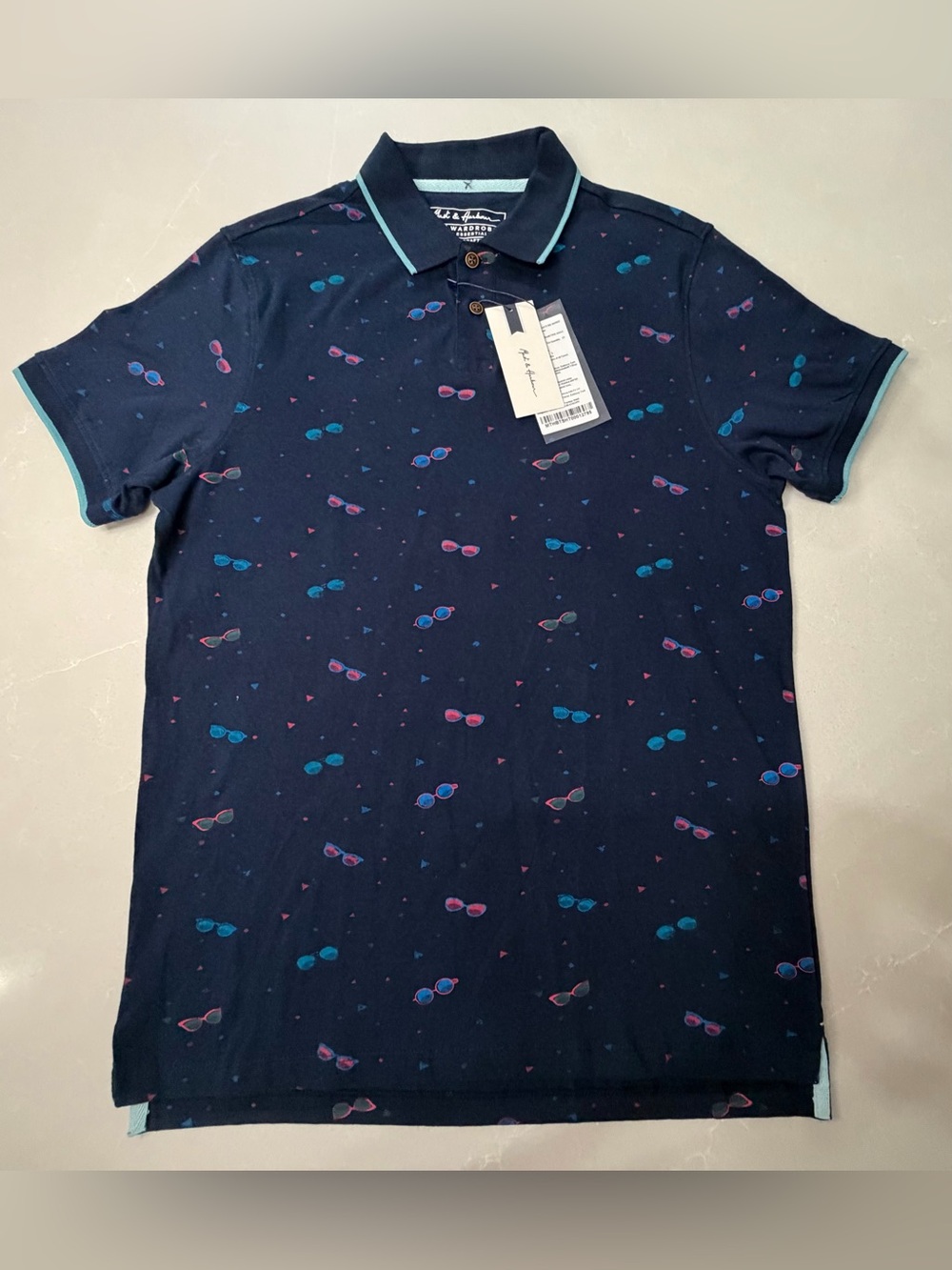 Mast & Harbour Men's Navy Sunglasses-Print Polo Shirt, L